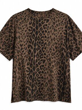 H&M Leopard Print Cotton T-Shirt Olivegreen Black Size Small